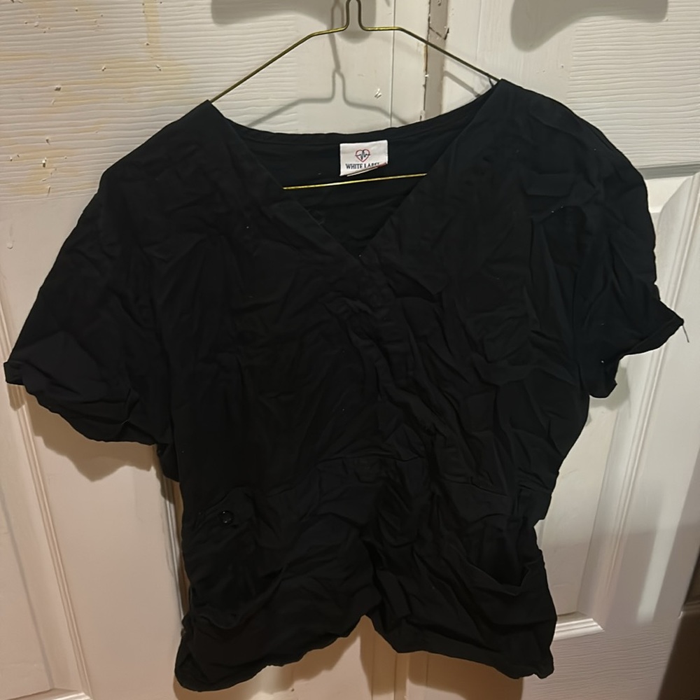White Label Stretch Women's Black Short-Sleeve Scrubs Top XL
